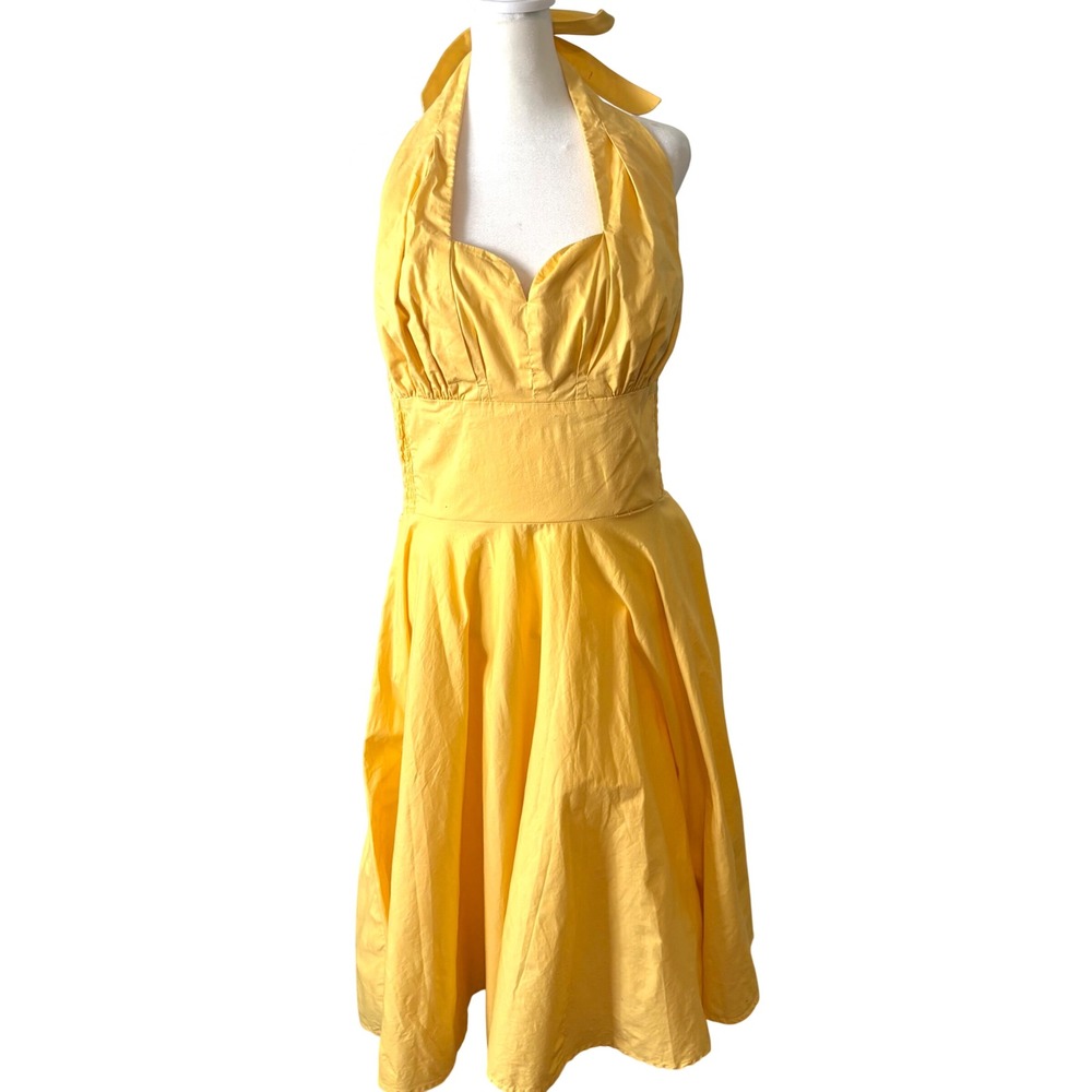 Trashy Diva Sunshine Yellow Cotton Blend Halter Sundress in Size 14